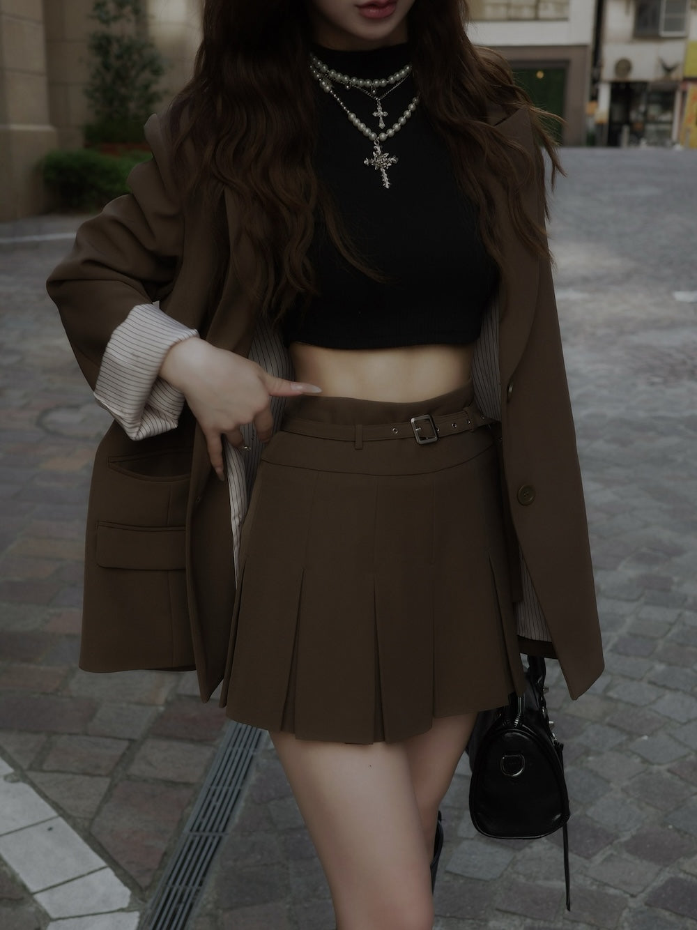 ダーリッチ Darich セミワイドプリーツテーラードミニスカート (サックス) サックス