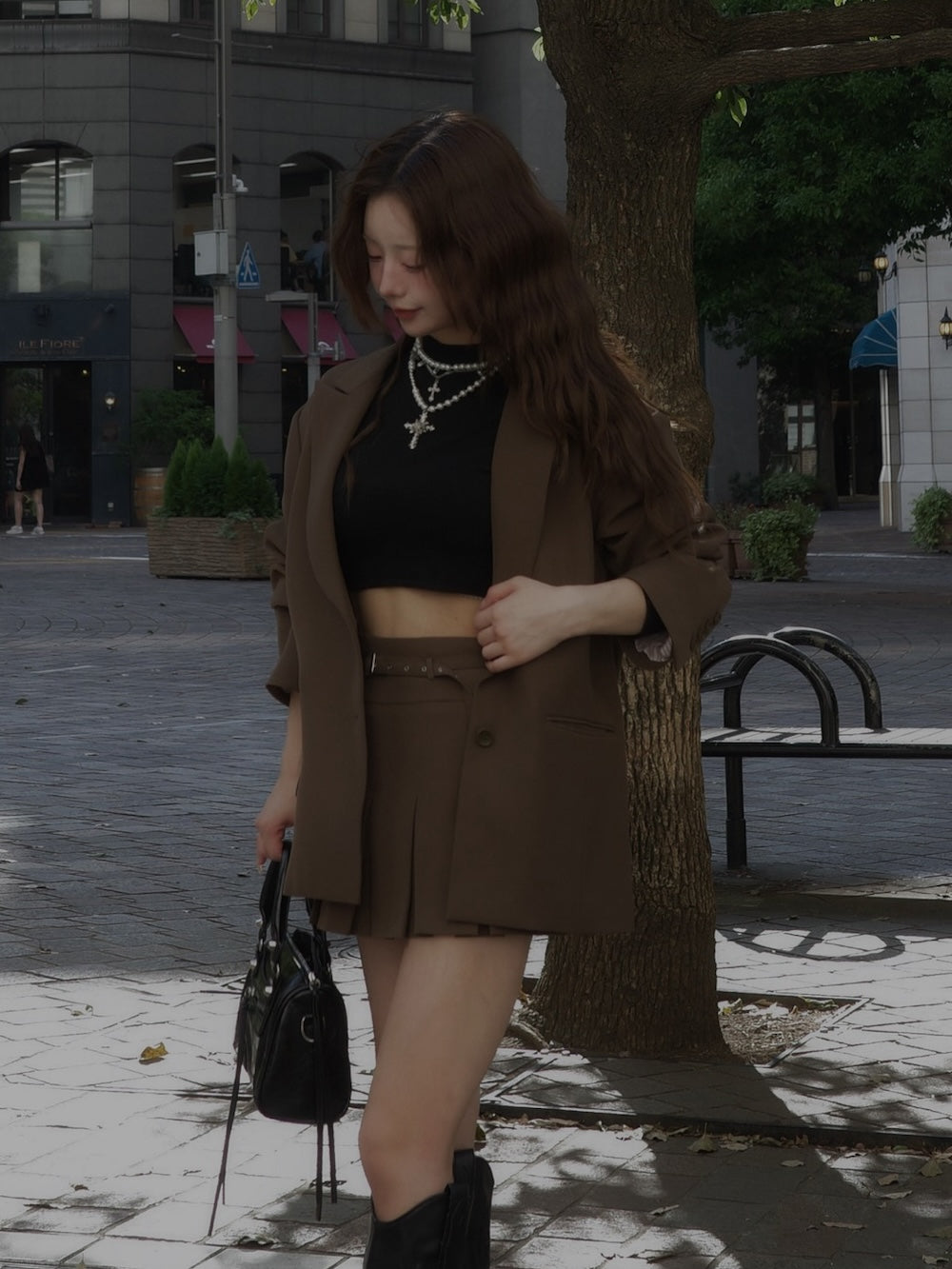 ダーリッチ Darich セミワイドプリーツテーラードミニスカート (サックス) サックス