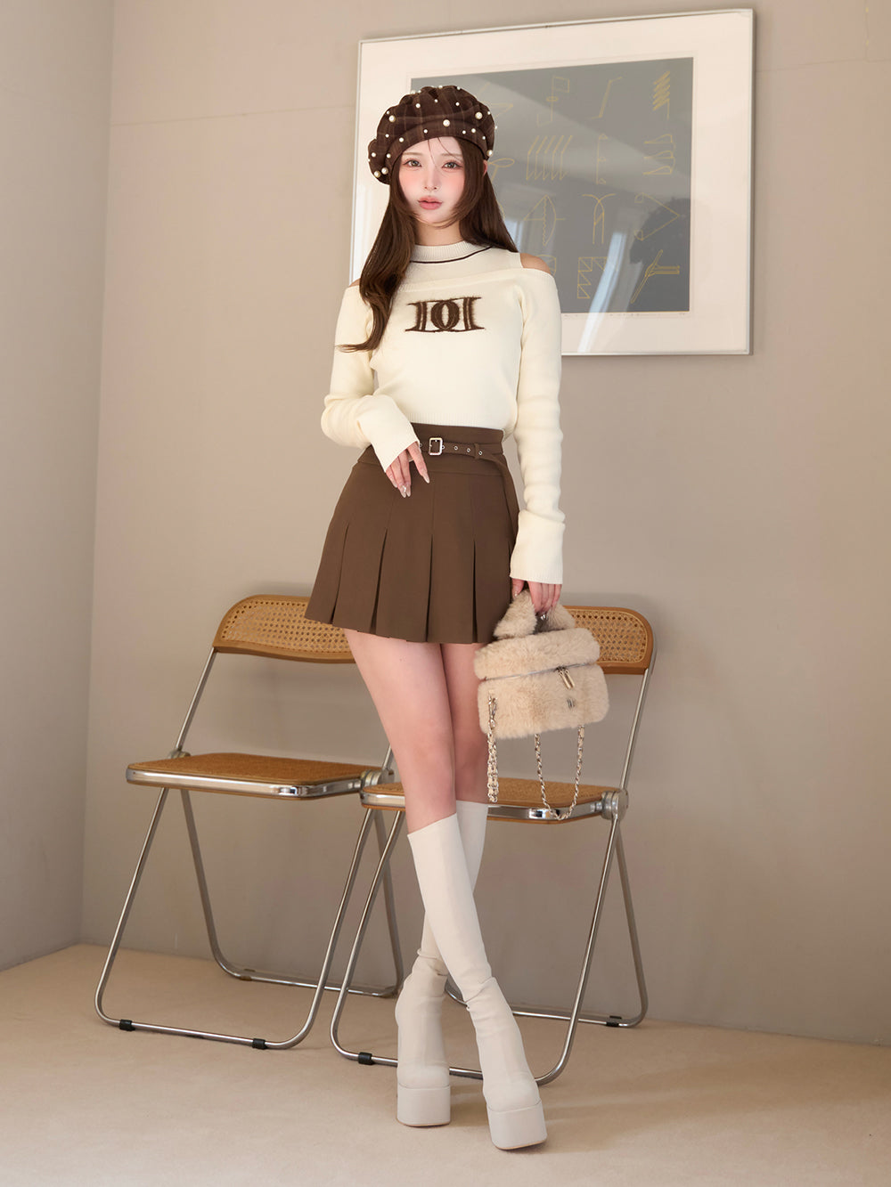 ダーリッチ Darich セミワイドプリーツテーラードミニスカート (サックス) サックス