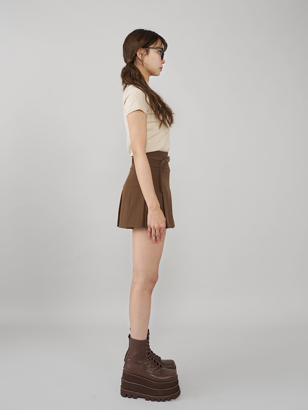 ダーリッチ Darich セミワイドプリーツテーラードミニスカート (サックス) サックス