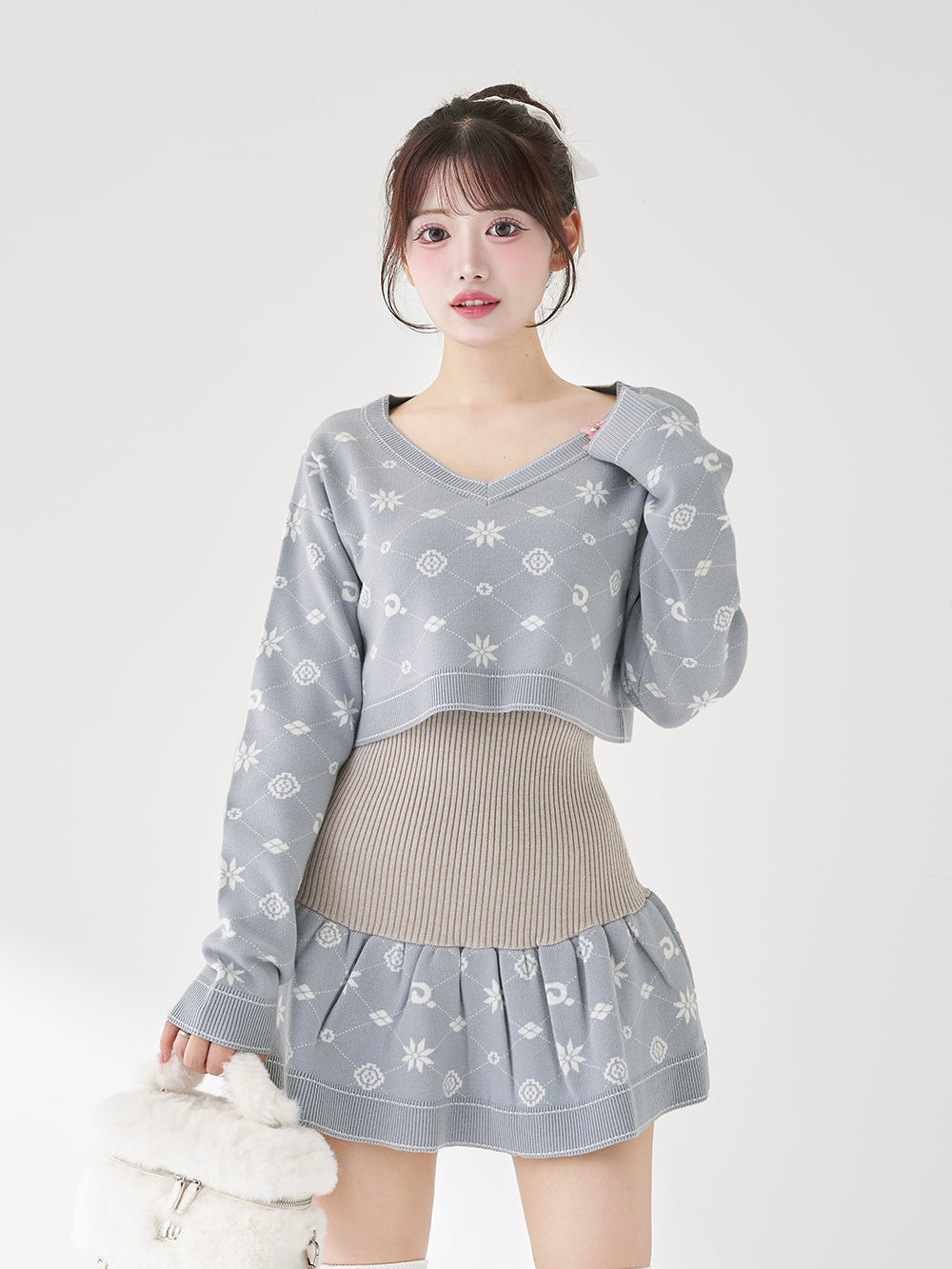 ダーリッチ Darich アンサンブルスノーロゴニットミニワンピース (サックス) サックス