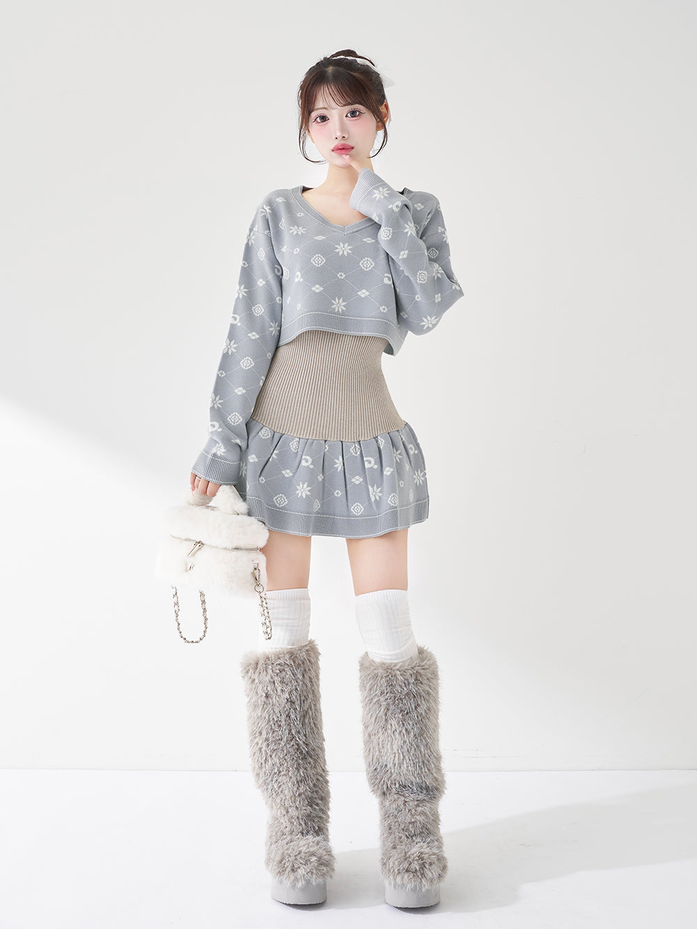 ダーリッチ Darich アンサンブルスノーロゴニットミニワンピース (サックス) サックス