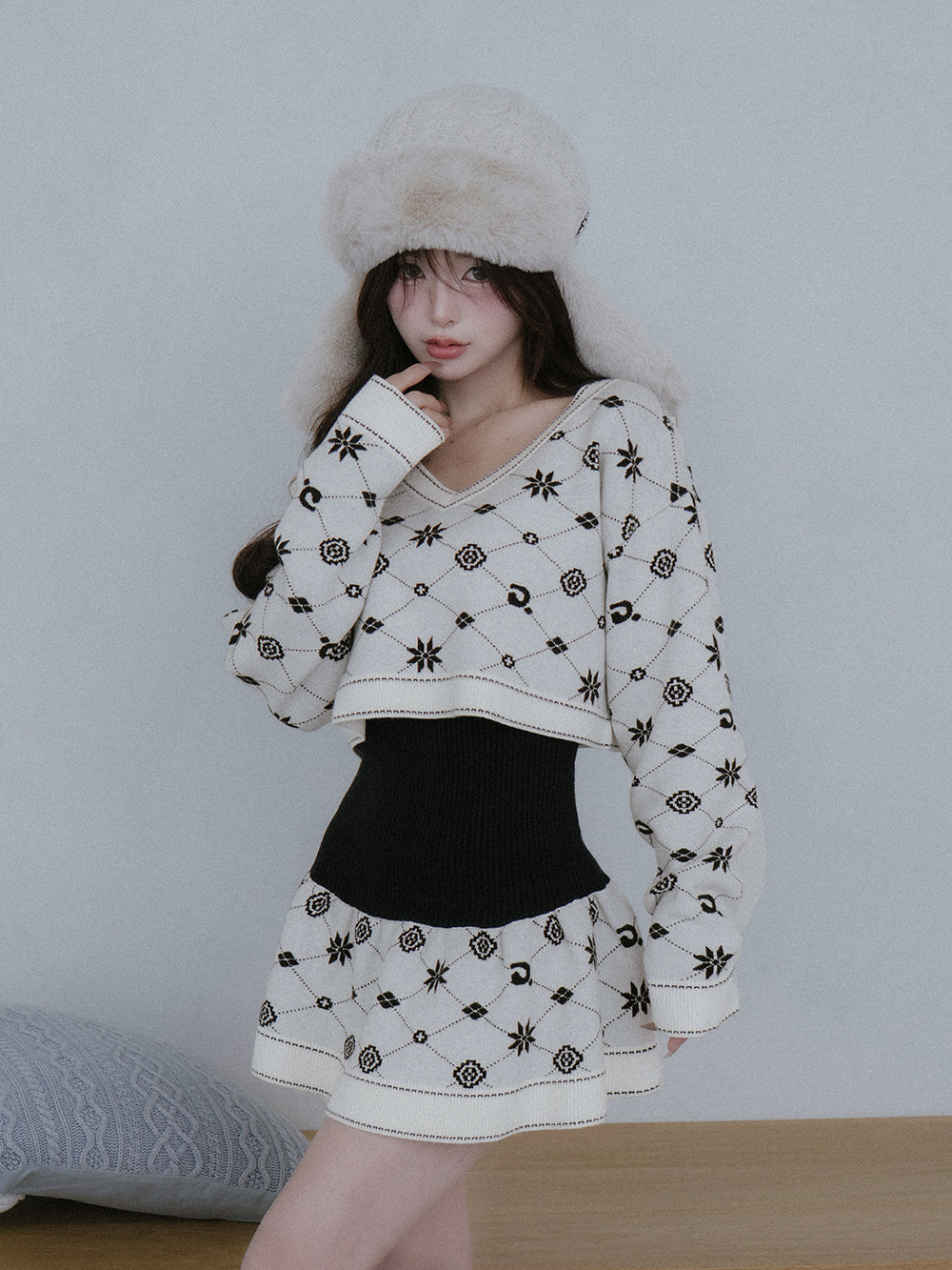 ダーリッチ Darich アンサンブルスノーロゴニットミニワンピース (サックス) サックス