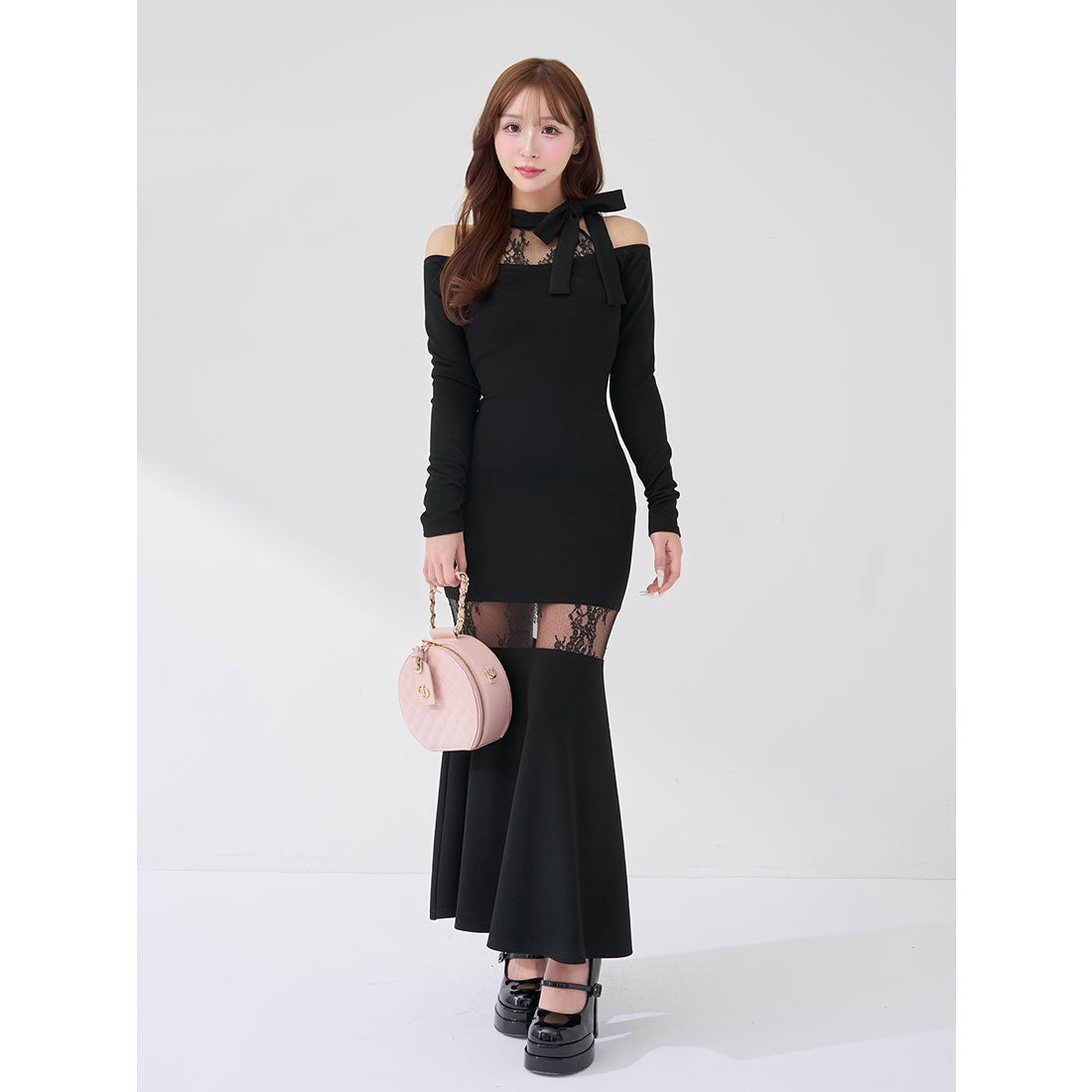 ダーリッチ Darich ポイントレースカットロングワンピース (ブラック) ブラック