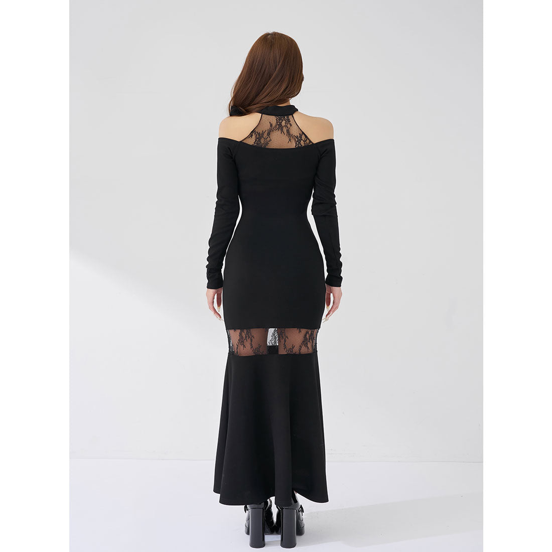 ダーリッチ Darich ポイントレースカットロングワンピース (ブラック) ブラック