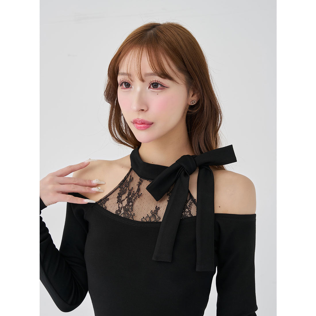 ダーリッチ Darich ポイントレースカットロングワンピース (ブラック) ブラック