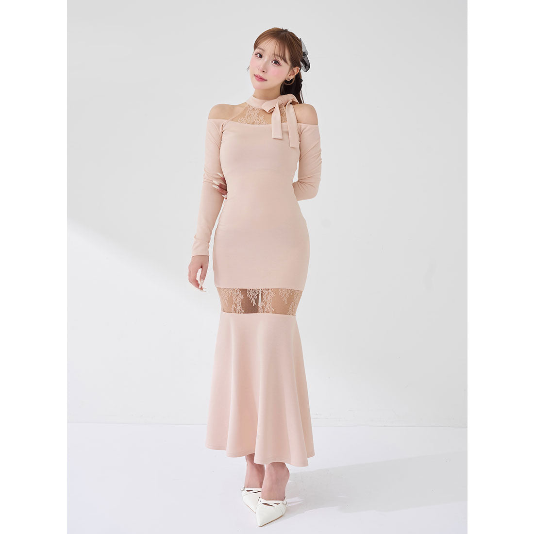 ダーリッチ Darich ポイントレースカットロングワンピース (ピンク) ピンク