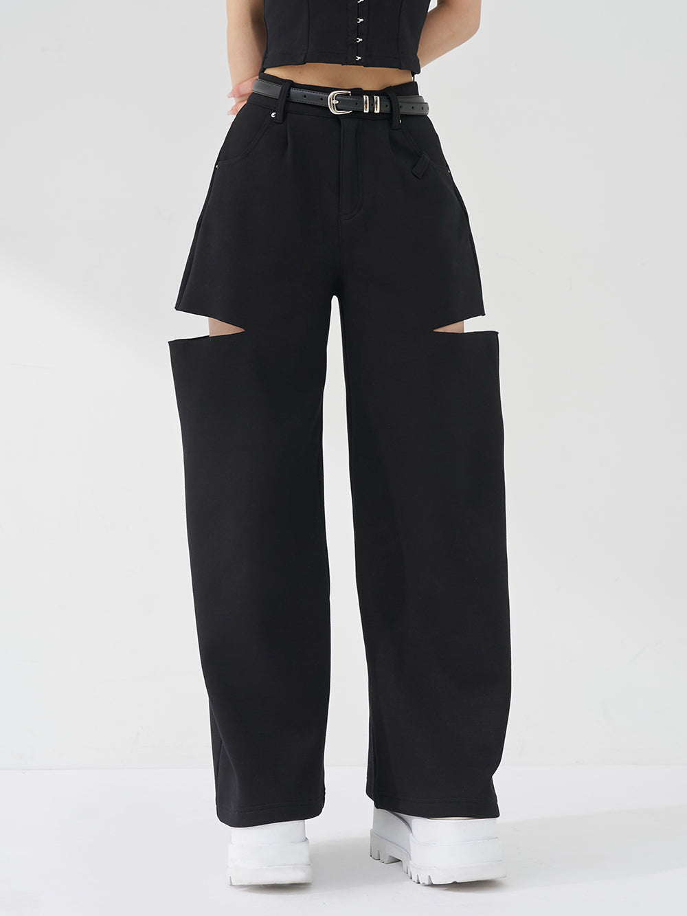 ダーリッチ Darich ボンディングスウェットサイドスリットワイドパンツ (ブラック) ブラック