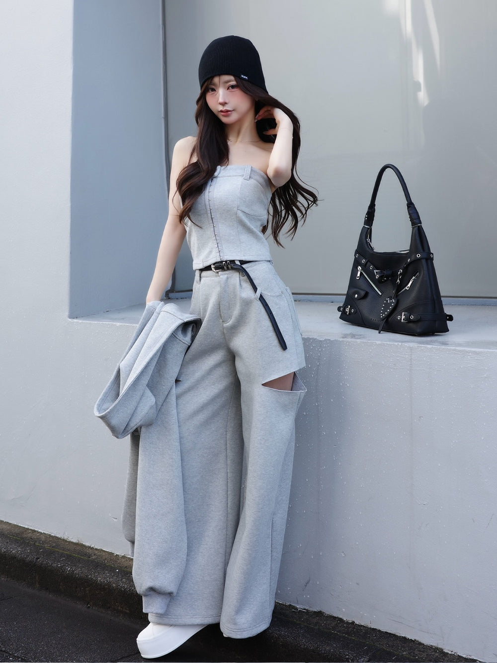 ダーリッチ Darich ボンディングスウェットサイドスリットワイドパンツ (グレー) グレー