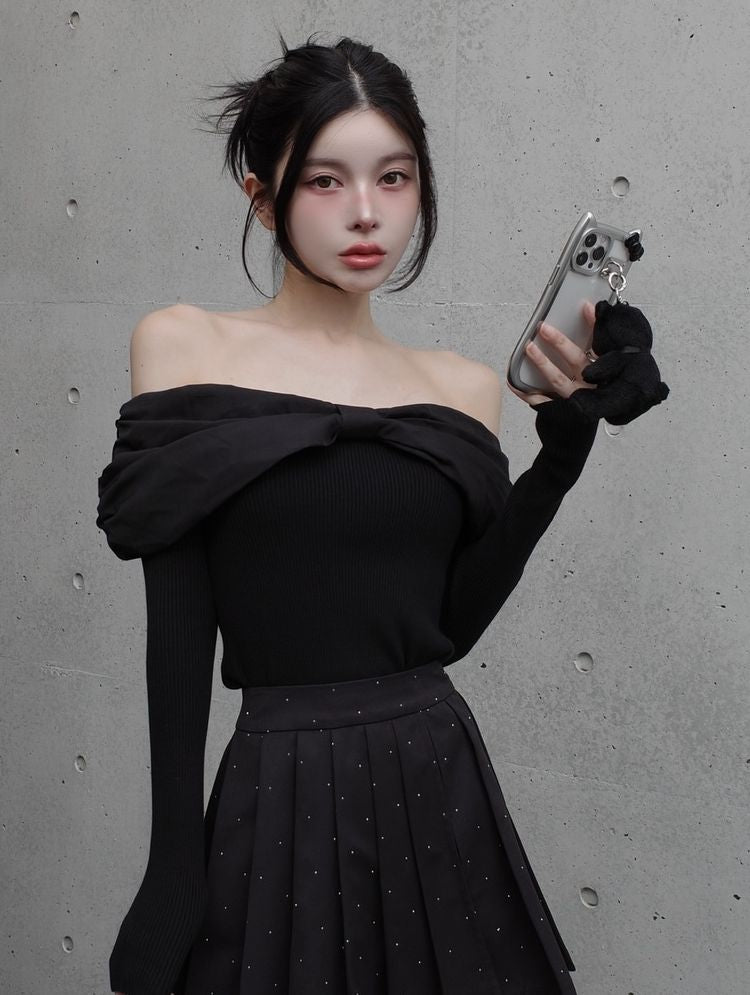 Darich Off-Shoulder Ribbon Knit Top