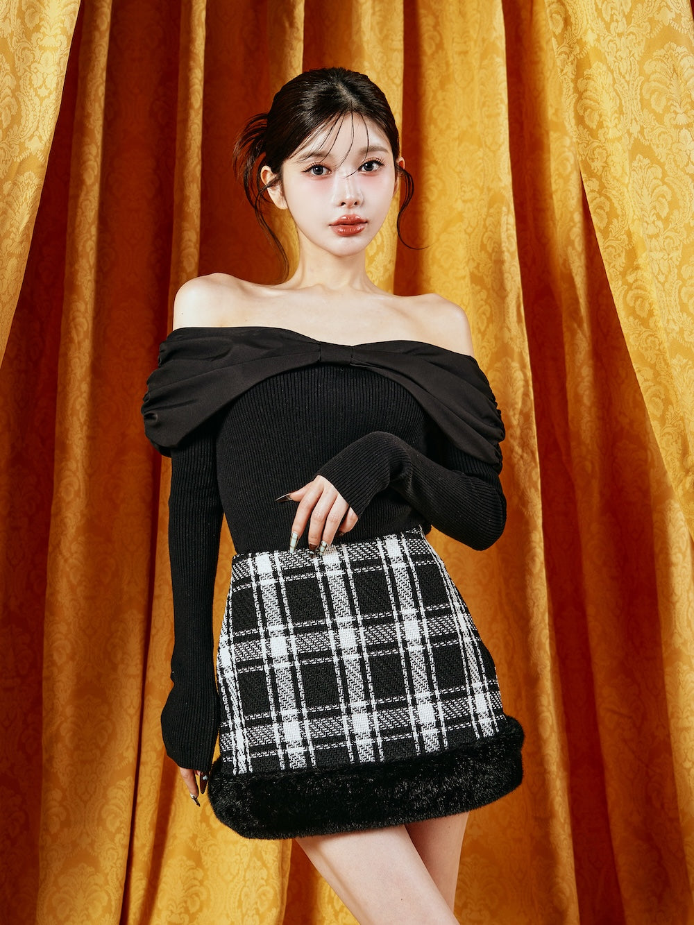 Darich Off-Shoulder Ribbon Knit Top