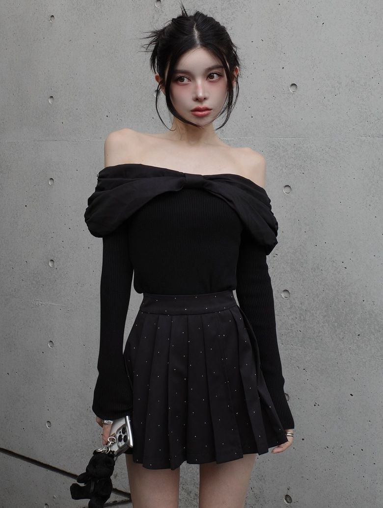 Darich Off-Shoulder Ribbon Knit Top