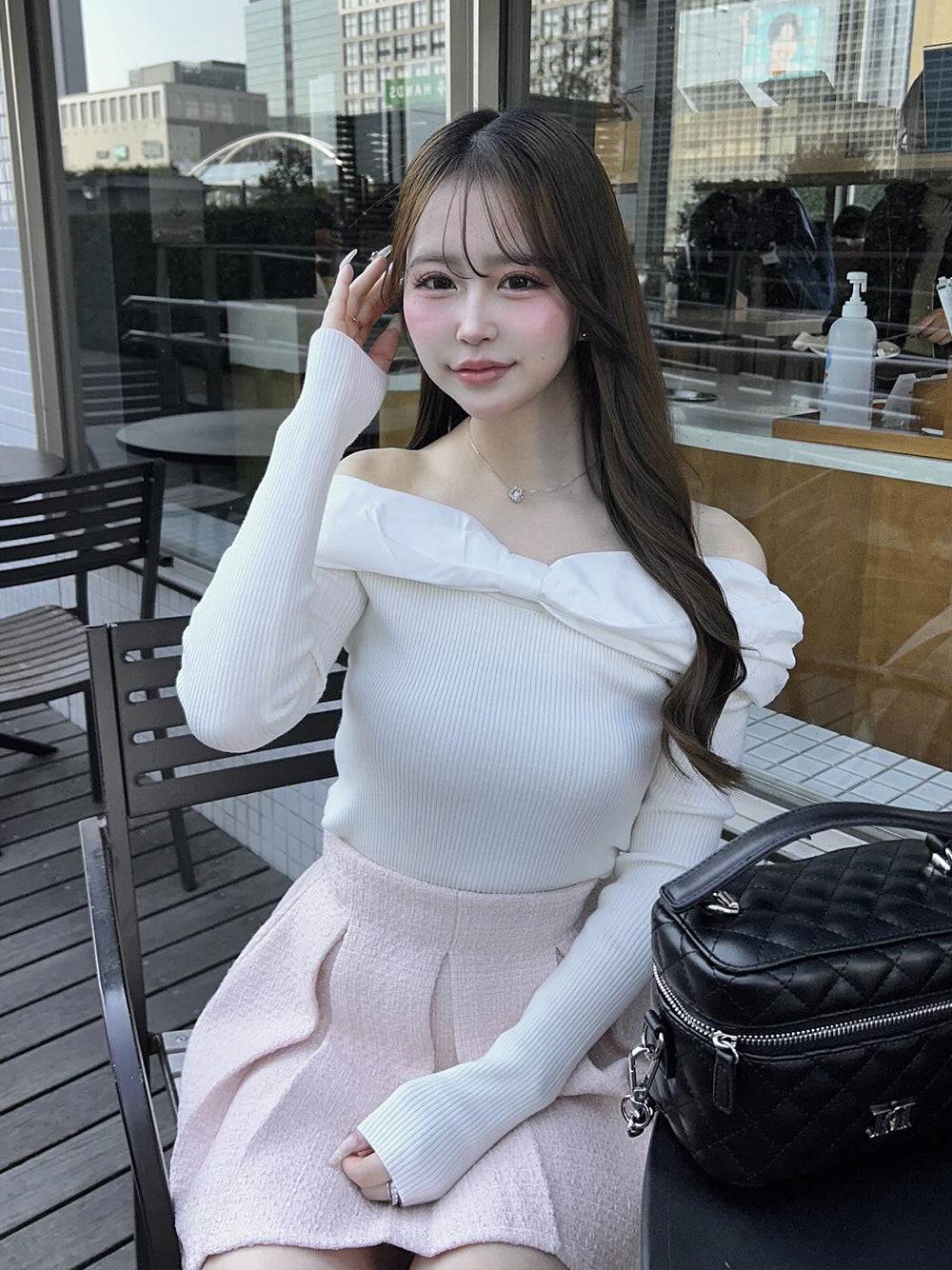 Darich Off-Shoulder Ribbon Knit Top