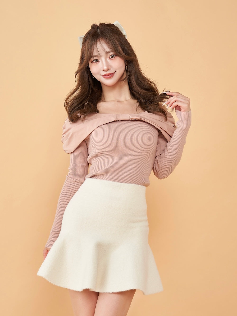 Darich Off-Shoulder Ribbon Knit Top