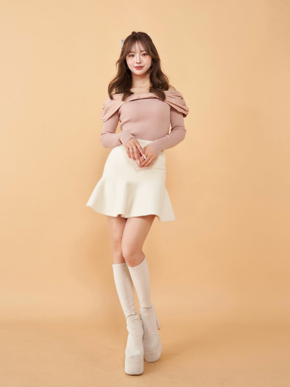 Darich Off-Shoulder Ribbon Knit Top