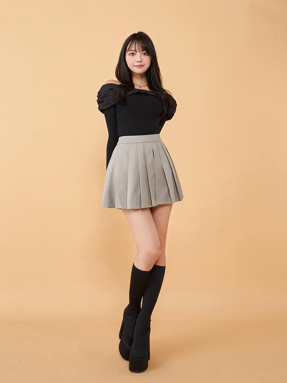 Darich Off-Shoulder Ribbon Knit Top