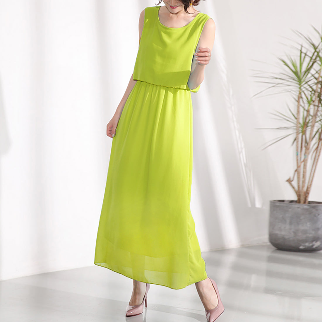 ドゥー ベル Doux Belle 2点セット風ノースリーブマキシワンピース (ライトグリーン) ライトグリーン