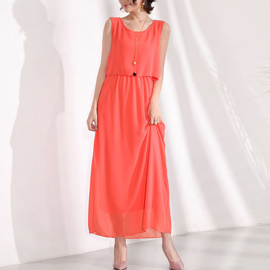 ドゥー ベル Doux Belle 2点セット風ノースリーブマキシワンピース (ライトグリーン) ライトグリーン