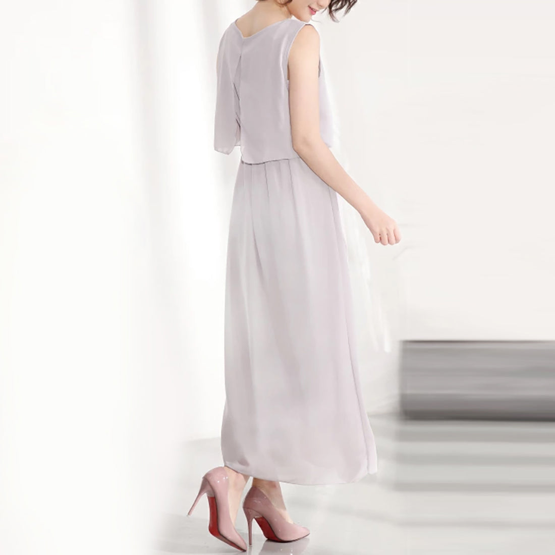 ドゥー ベル Doux Belle 2点セット風ノースリーブマキシワンピース (ライトグリーン) ライトグリーン