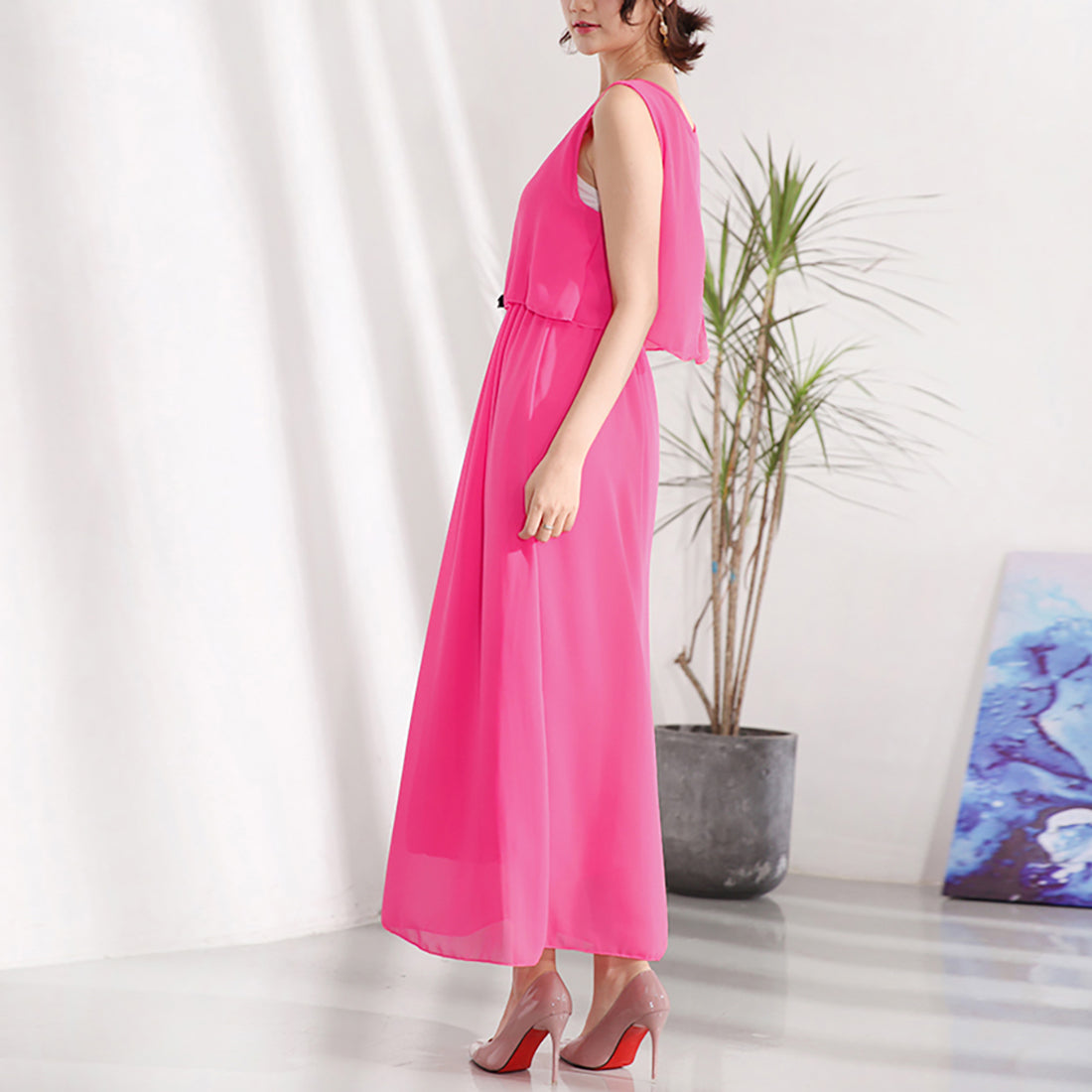 ドゥー ベル Doux Belle 2点セット風ノースリーブマキシワンピース (ライトグリーン) ライトグリーン