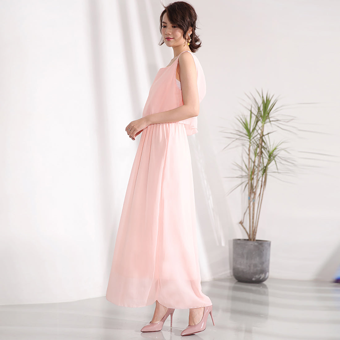 ドゥー ベル Doux Belle 2点セット風ノースリーブマキシワンピース (ライトグリーン) ライトグリーン