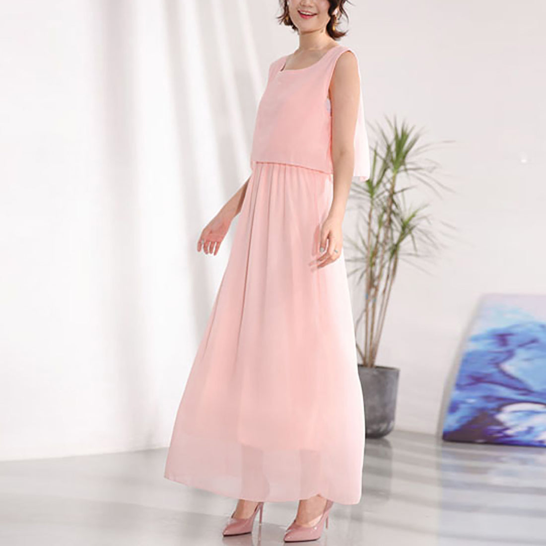 ドゥー ベル Doux Belle 2点セット風ノースリーブマキシワンピース (ライトグリーン) ライトグリーン