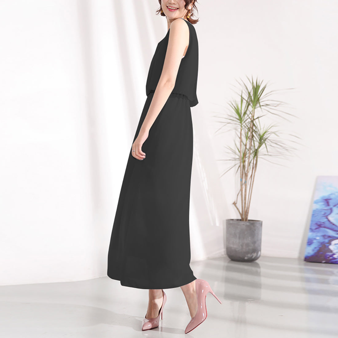 ドゥー ベル Doux Belle 2点セット風ノースリーブマキシワンピース (ライトグリーン) ライトグリーン