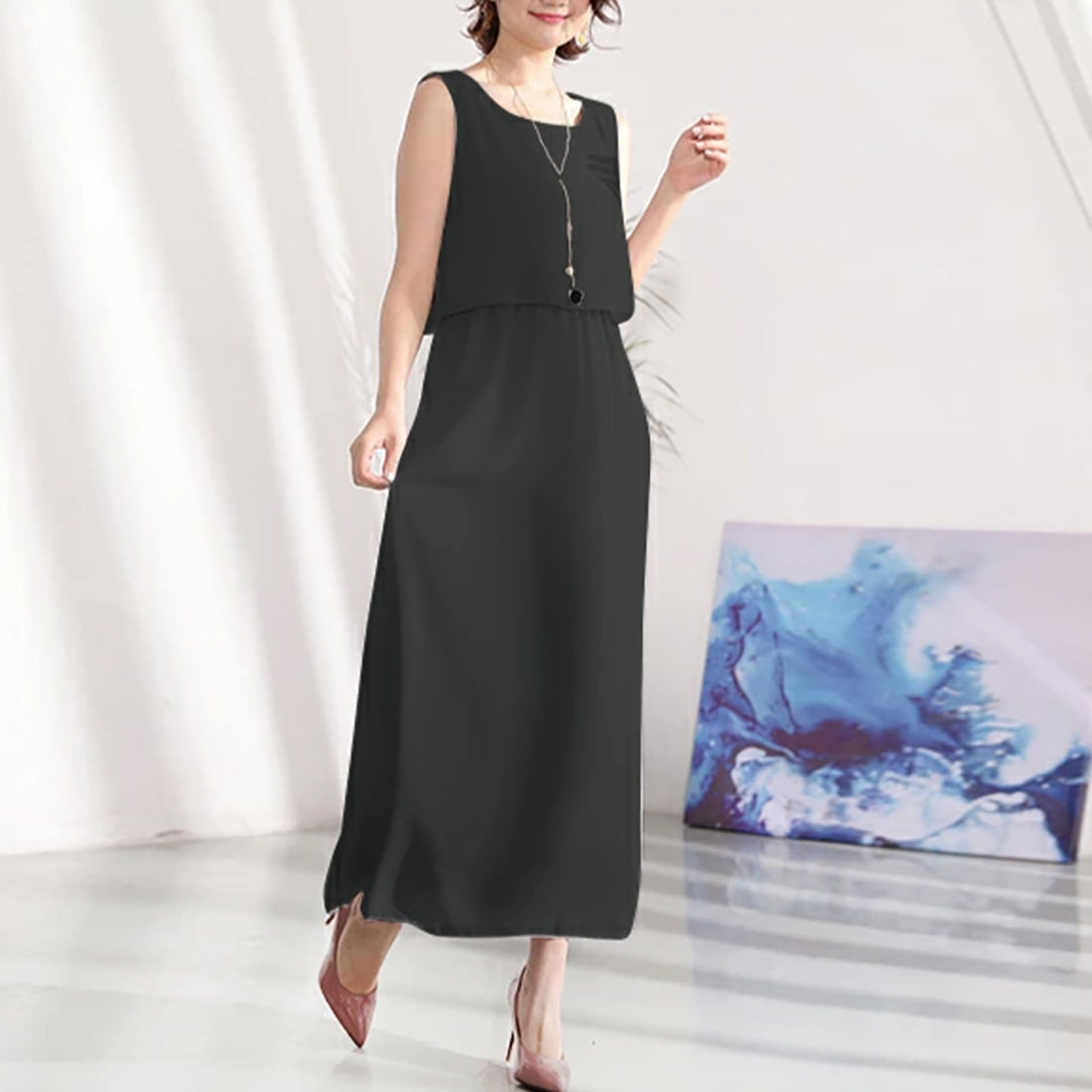 ドゥー ベル Doux Belle 2点セット風ノースリーブマキシワンピース (ライトグリーン) ライトグリーン