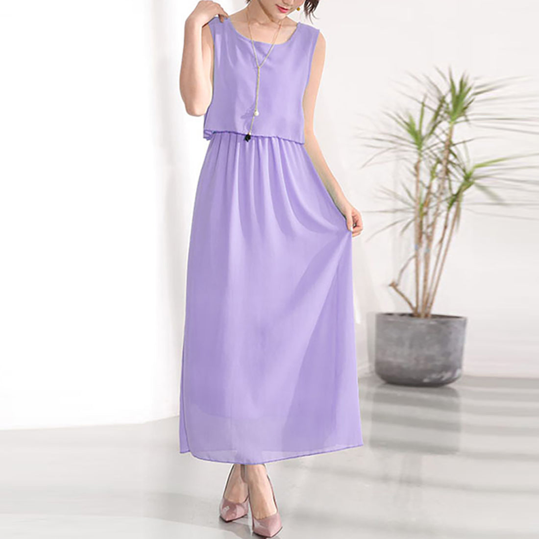 ドゥー ベル Doux Belle 2点セット風ノースリーブマキシワンピース (ラベンダー) ラベンダー