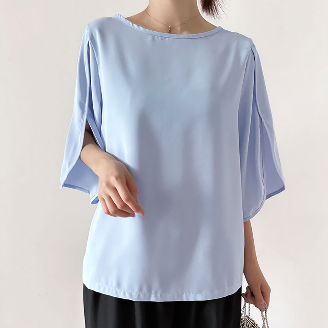 ドゥー ベル Doux Belle 袖フレア ブラウス シャツ (ブラック) ブラック