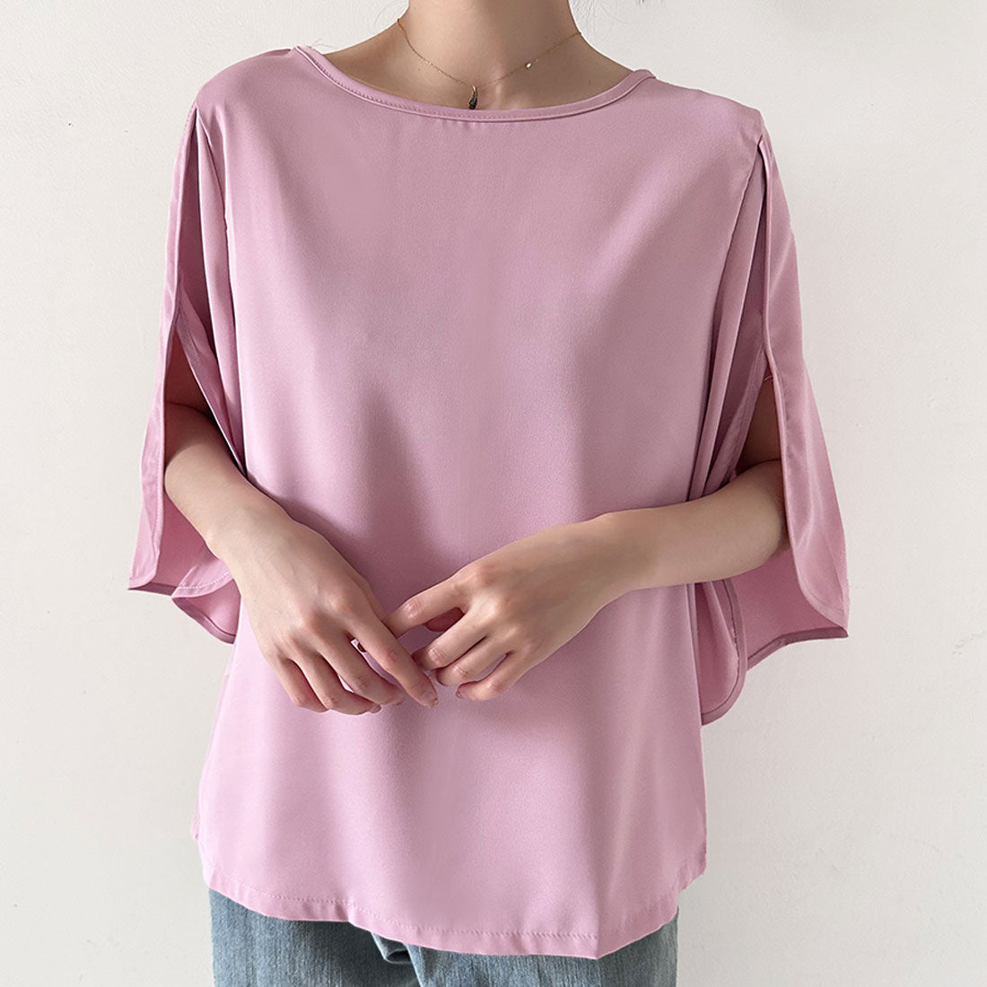 ドゥー ベル Doux Belle 袖フレア ブラウス シャツ (ピンク) ピンク