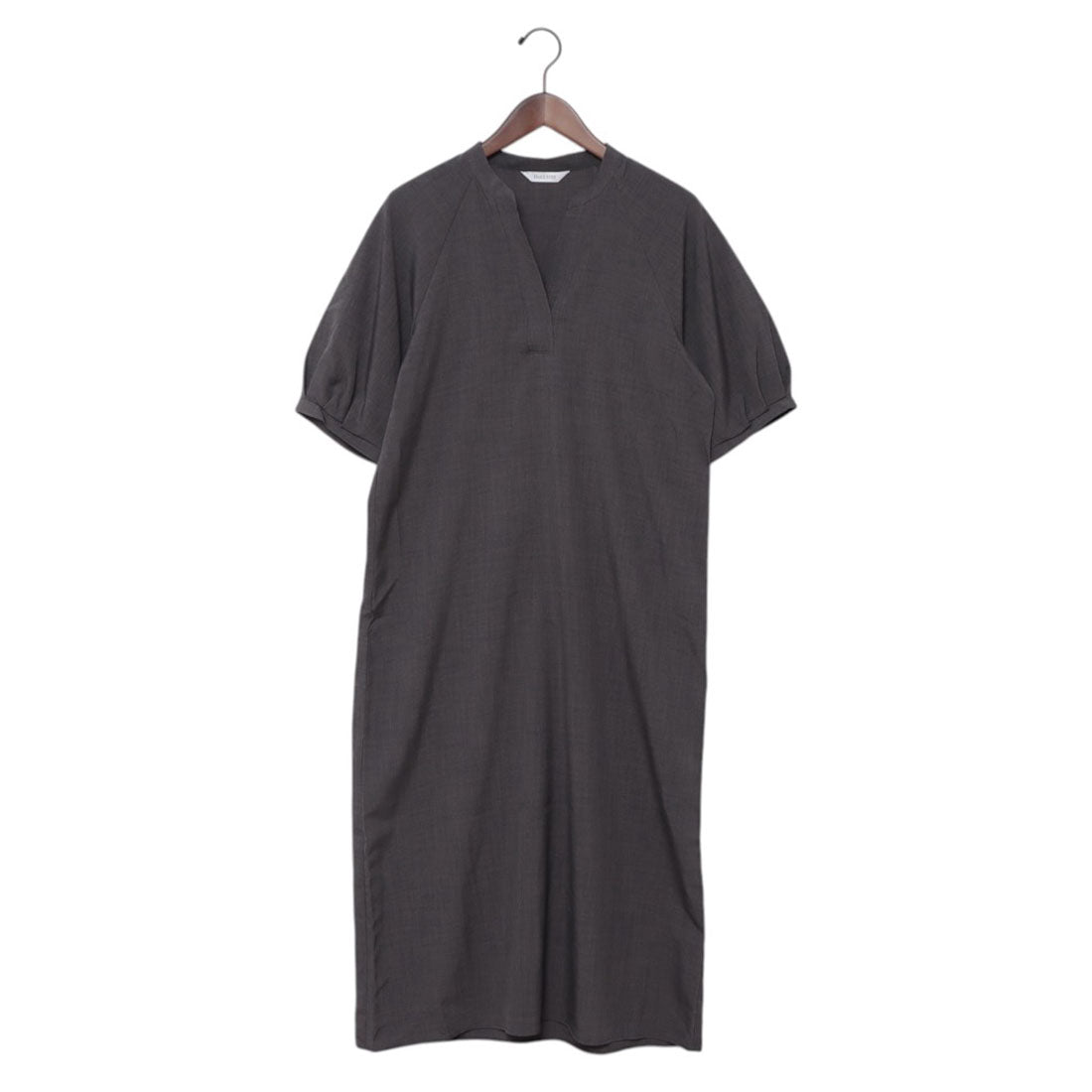 ドゥクラッセ DoCLASSE リネンタッチ・パフ袖サックワンピース (グレー) グレー