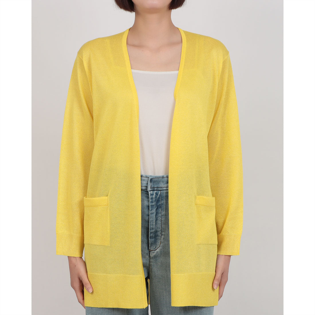 ドゥクラッセ DoCLASSE スパークリングニット・ボタンレスカーディガン (イエロー) イエロー