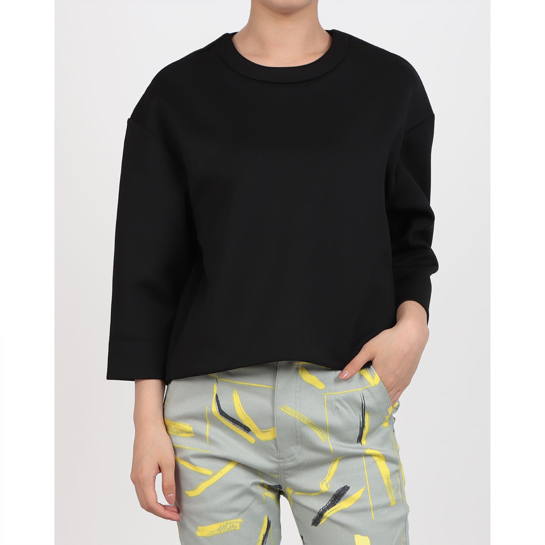 ドゥクラッセ DoCLASSE ダブル編みジャージー・フォルムトップス (ブラック) ブラック