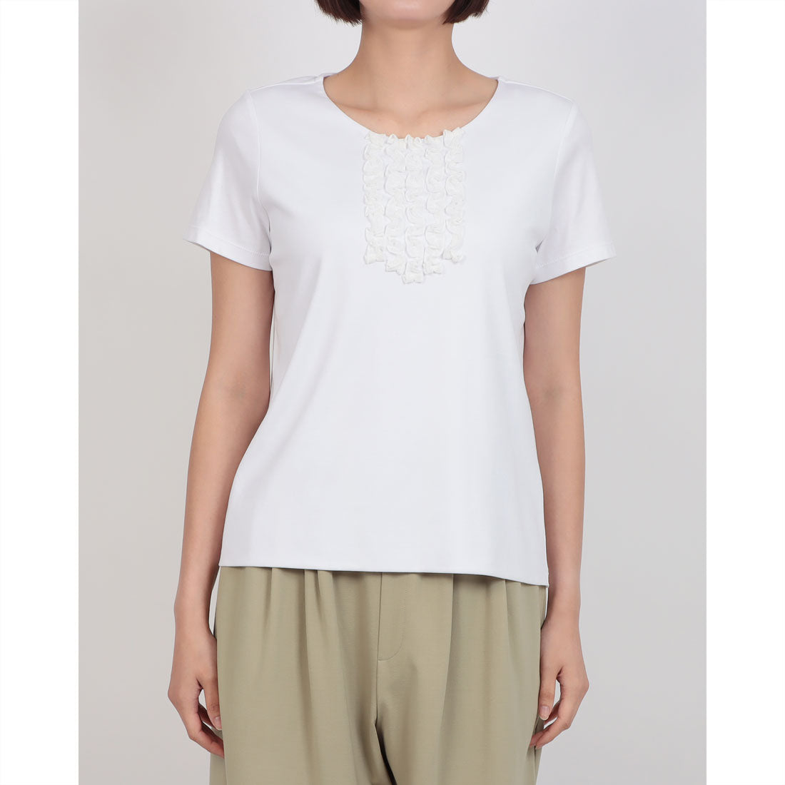 ドゥクラッセ DoCLASSE シフォンフリル/スーピマ・ドゥクラッセTシャツ (ホワイト) ホワイト