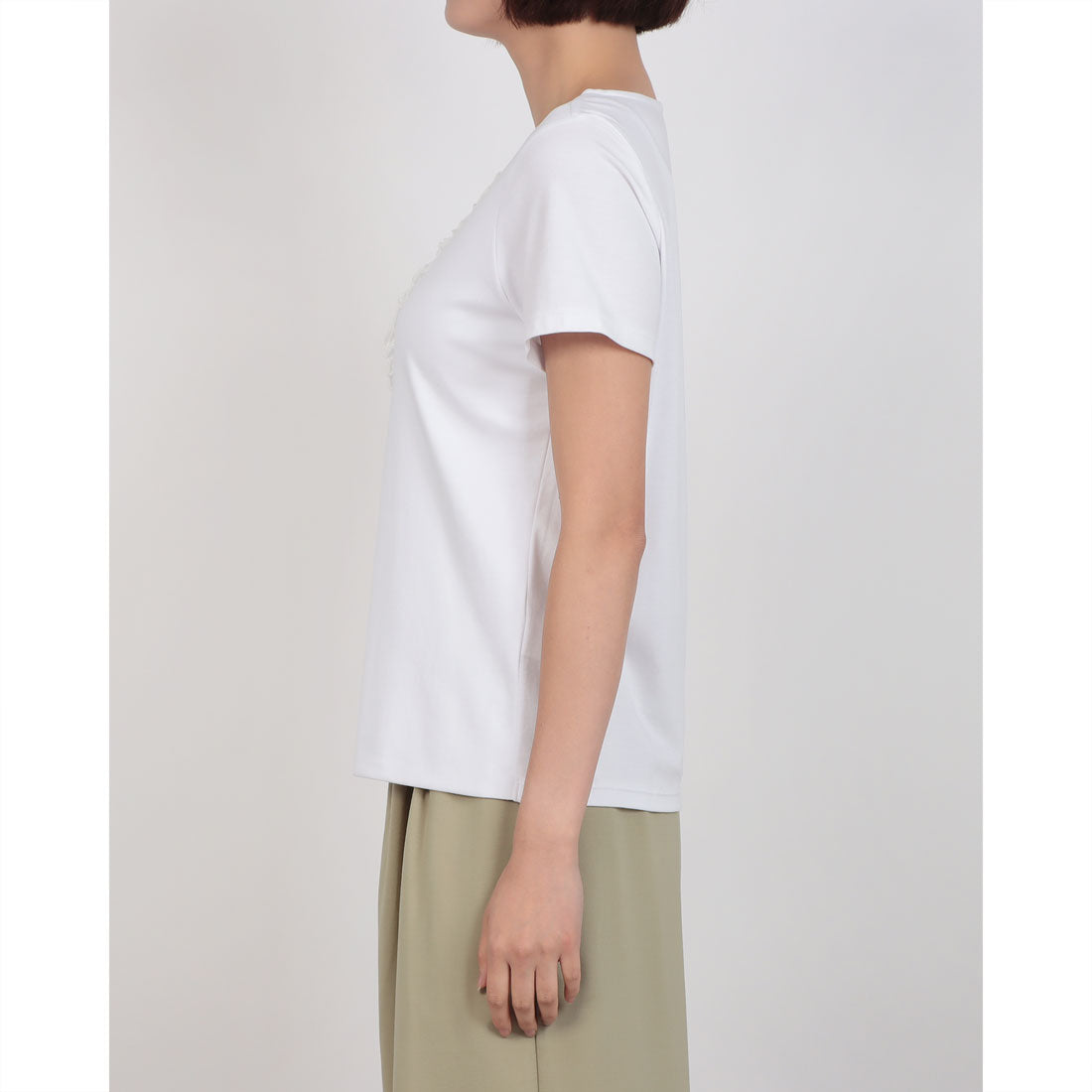 ドゥクラッセ DoCLASSE シフォンフリル/スーピマ・ドゥクラッセTシャツ (ホワイト) ホワイト