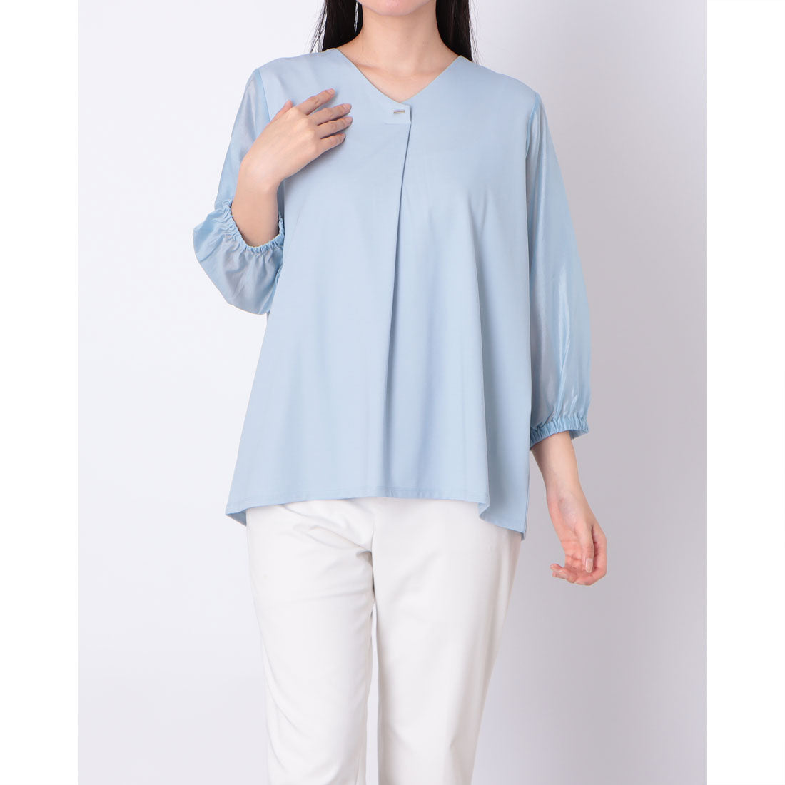 ドゥクラッセ DoCLASSE シフォンスリーブ・カットソーブラウス (サックス) サックス