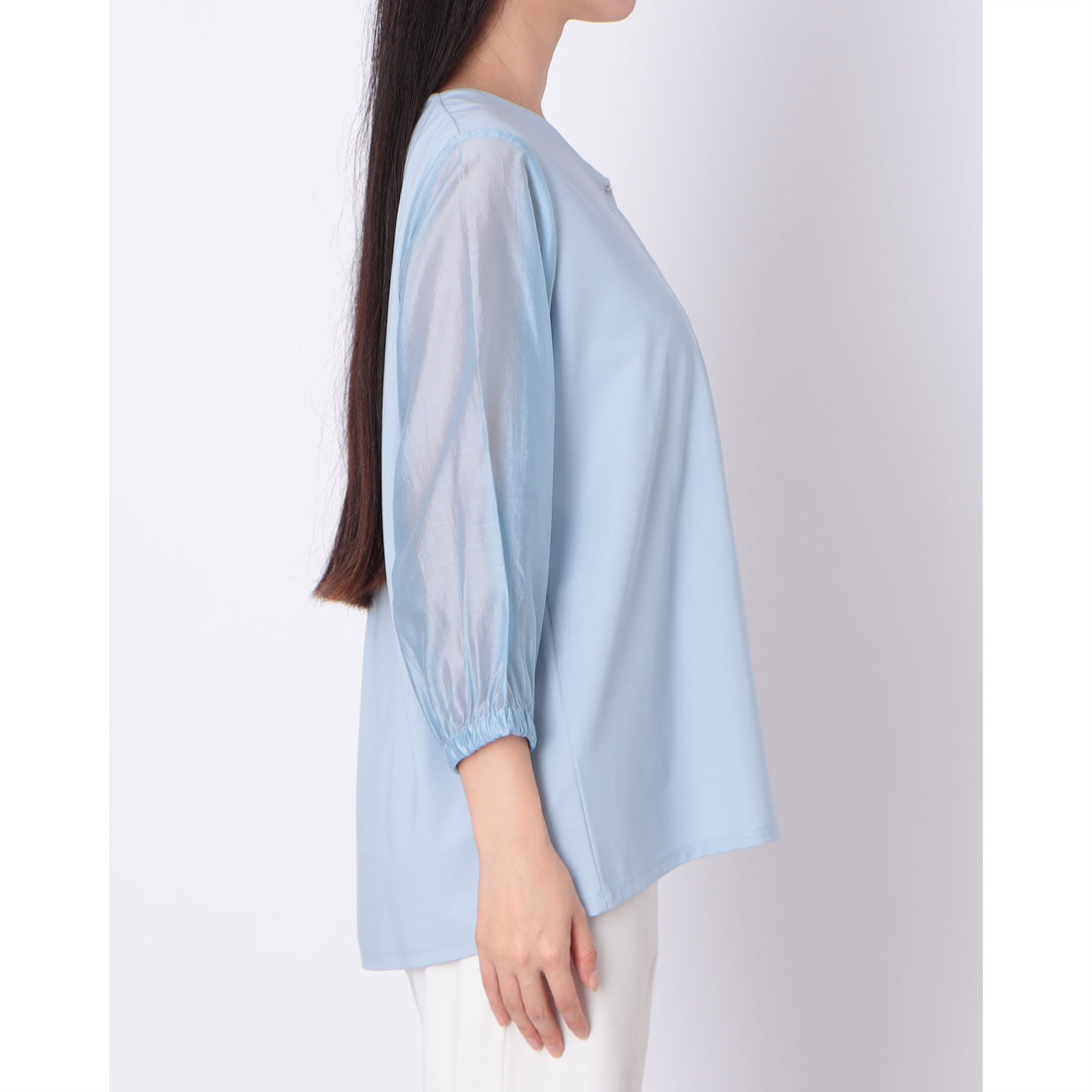 ドゥクラッセ DoCLASSE シフォンスリーブ・カットソーブラウス (サックス) サックス