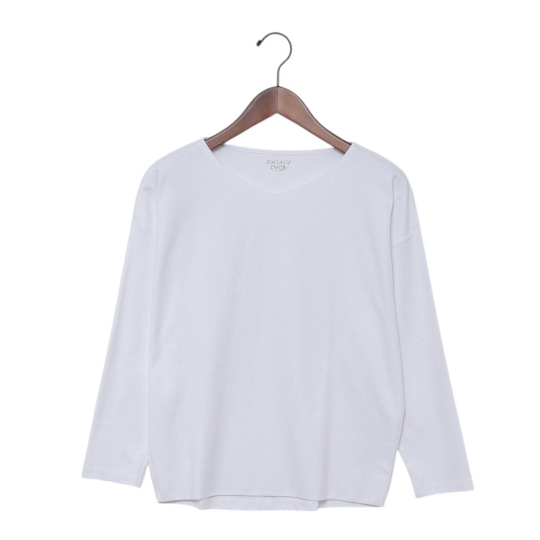 ドゥクラッセ DoCLASSE 浅Vネック/ドルマン長袖ドゥクラッセTシャツ (ホワイト) ホワイト