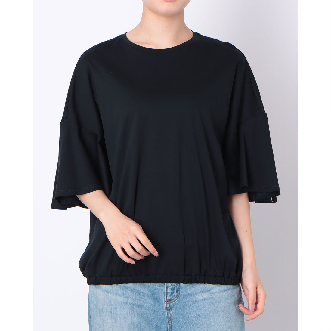 ドゥクラッセ DoCLASSE スムースコットン・フレア袖プルオーバー (ミッドナイトブルー) ミッドナイトブルー