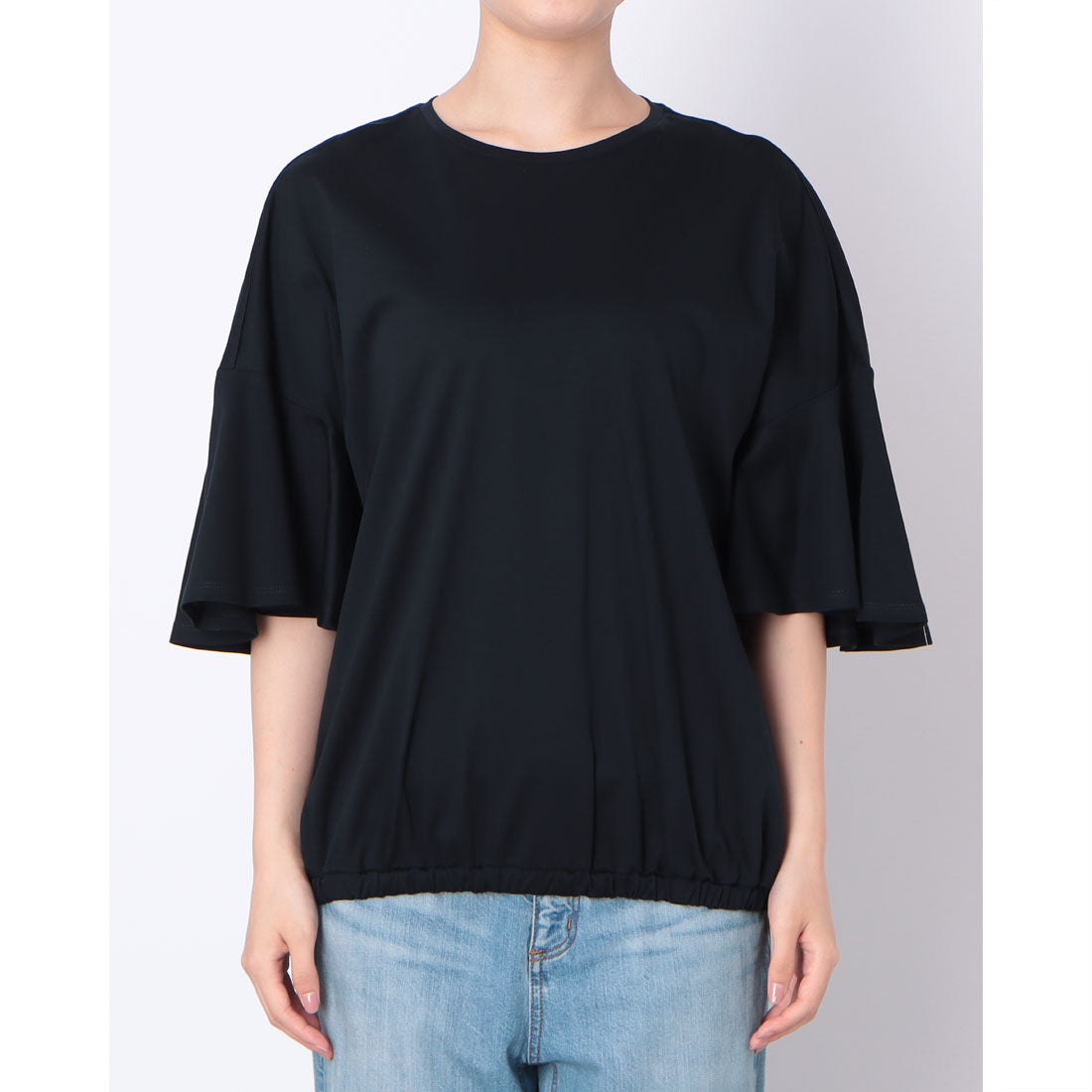 ドゥクラッセ DoCLASSE スムースコットン・フレア袖プルオーバー (ミッドナイトブルー) ミッドナイトブルー