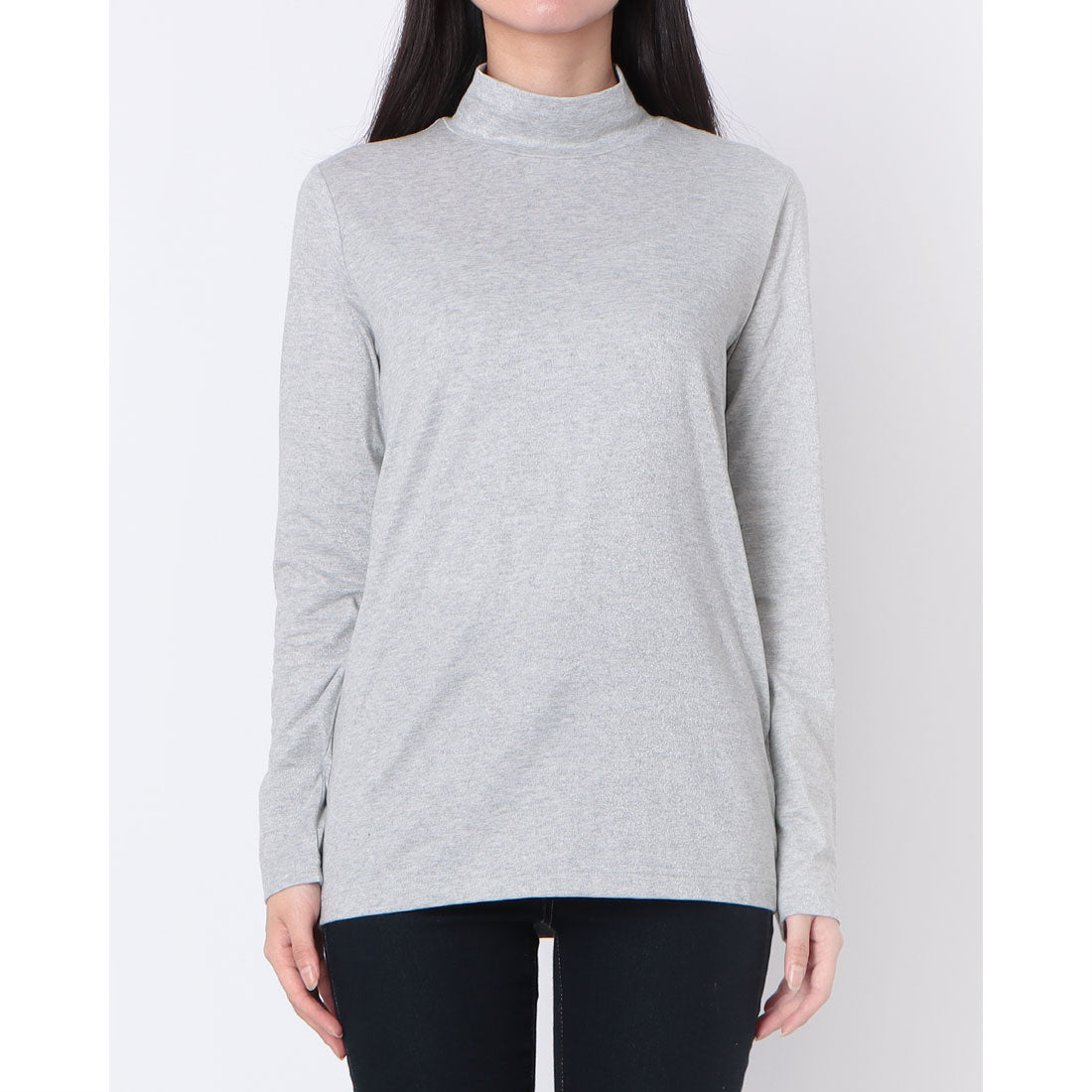 ドゥクラッセ DoCLASSE シアーラメ・ハイネックトップス (グレー) グレー