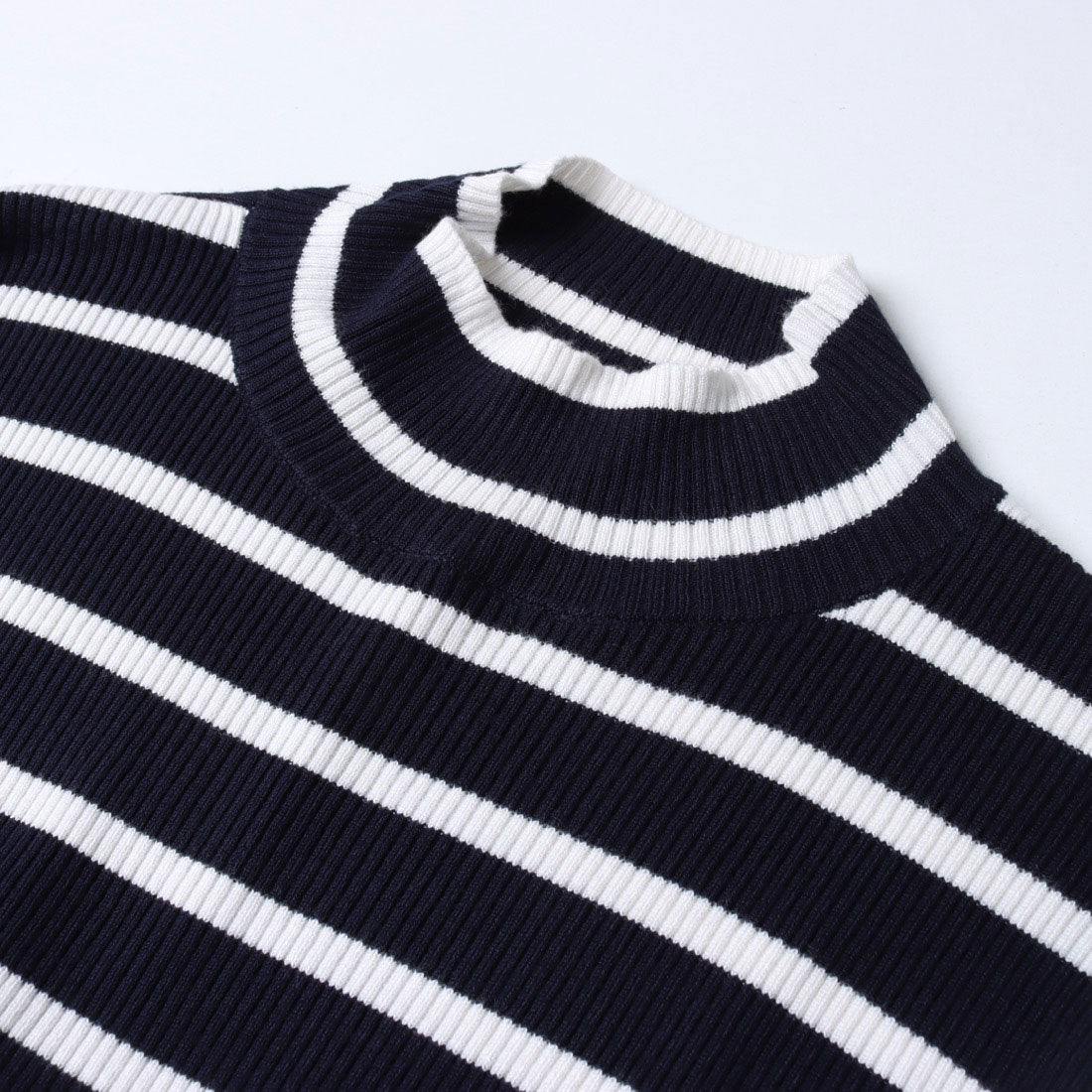 ドゥクラッセ DoCLASSE シルクフィール・ハイネック&カーディガン (ネイビー×ホワイト) ネイビー×ホワイト