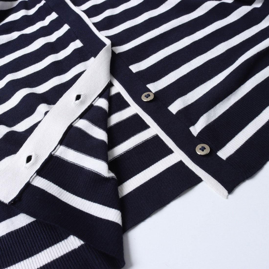 ドゥクラッセ DoCLASSE シルクフィール・ハイネック&カーディガン (ネイビー×ホワイト) ネイビー×ホワイト