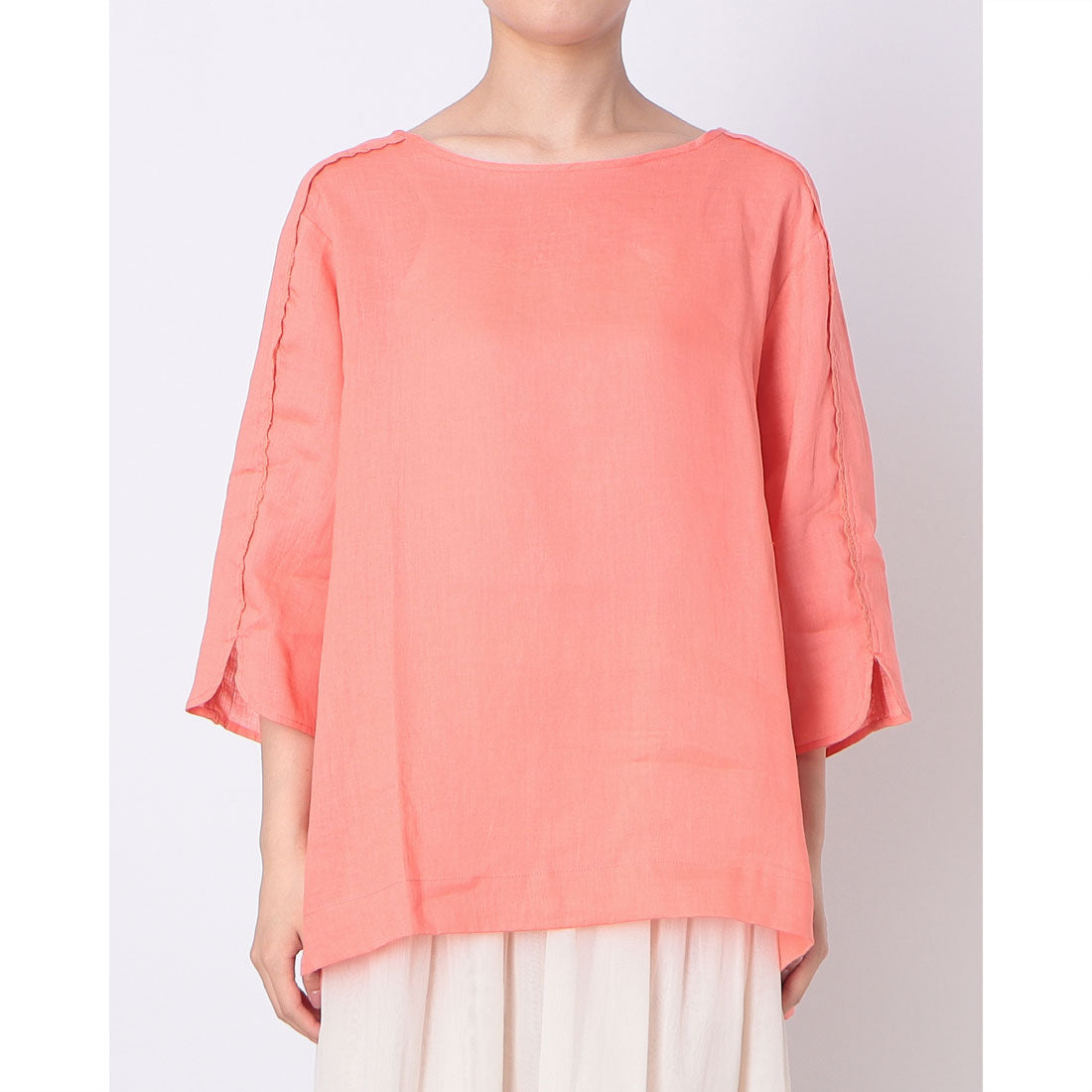 ドゥクラッセ DoCLASSE 21番リネン・ラインレースブラウス (コーラル) コーラル