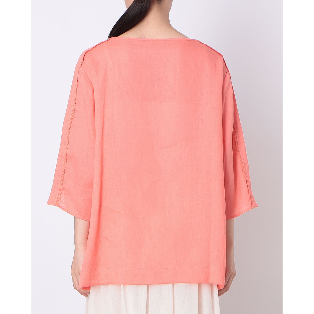 ドゥクラッセ DoCLASSE 21番リネン・ラインレースブラウス (コーラル) コーラル