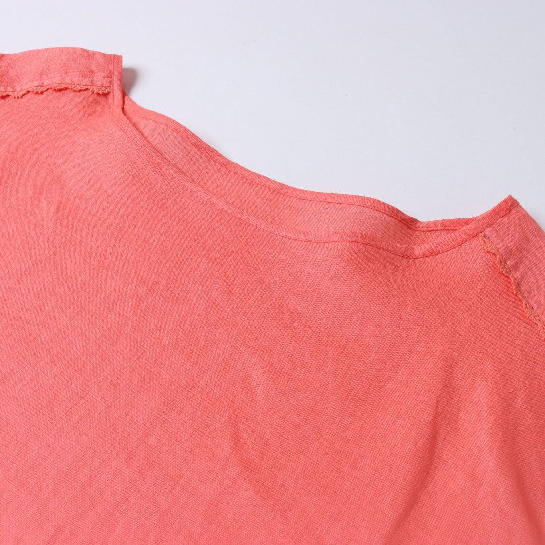 ドゥクラッセ DoCLASSE 21番リネン・ラインレースブラウス (コーラル) コーラル