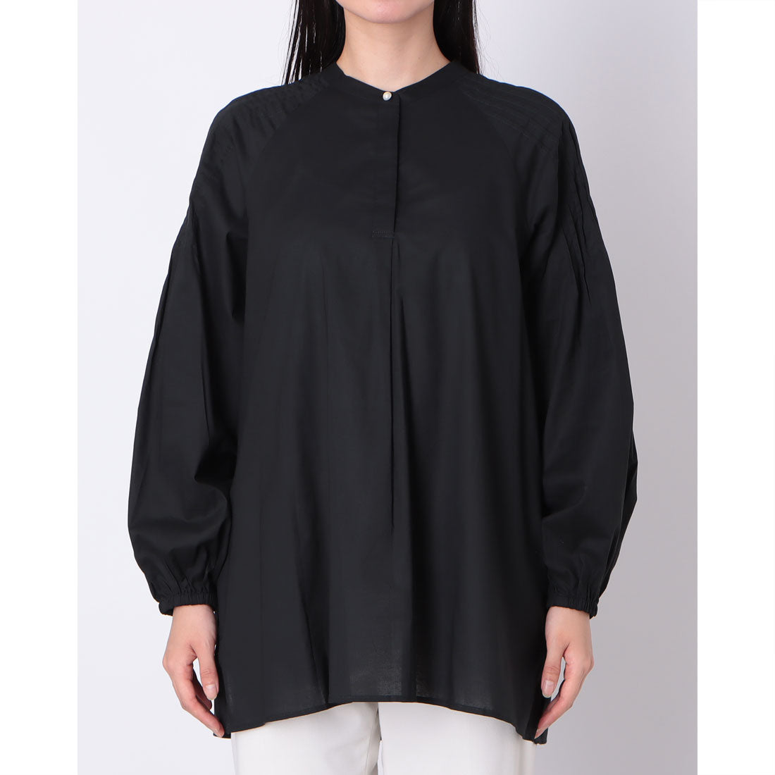 ドゥクラッセ DoCLASSE コットンローン・ピンタックブラウス (ブラック) ブラック