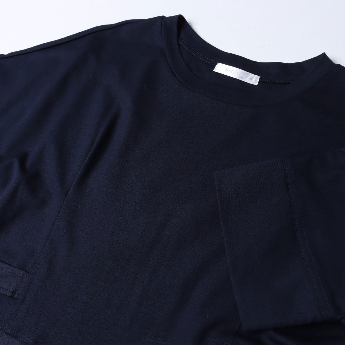 ドゥクラッセ DoCLASSE 異素材コンビ・ベルトデザインワンピース (ミッドナイトブルー) ミッドナイトブルー