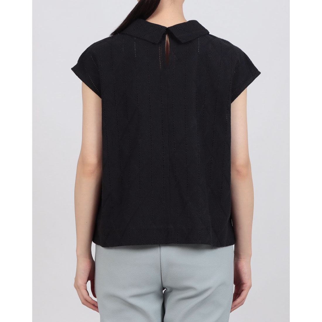 ドゥクラッセ DoCLASSE カットワークレース・ロール衿ブラウス (ブラック) ブラック